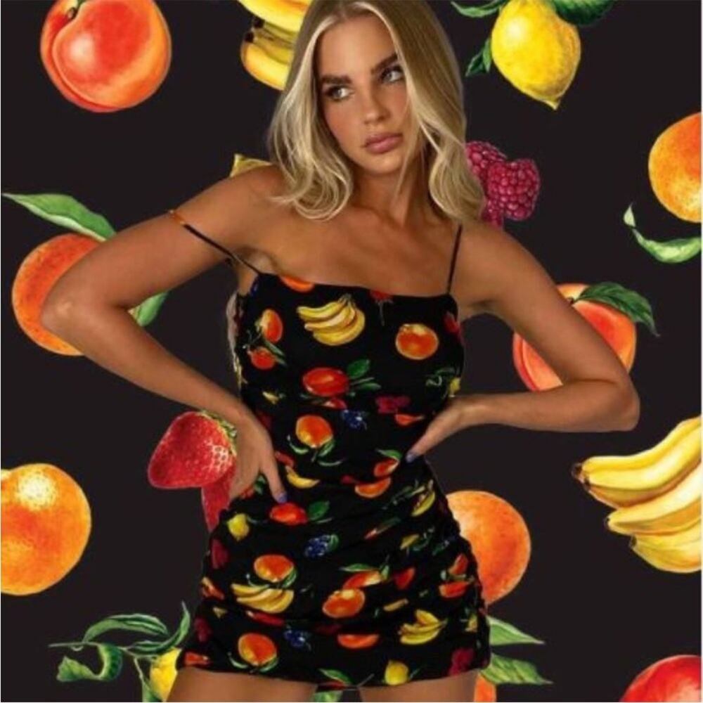 NWT We Wore What Ronnie Ruched Fruit Print Mini Dress Size XL